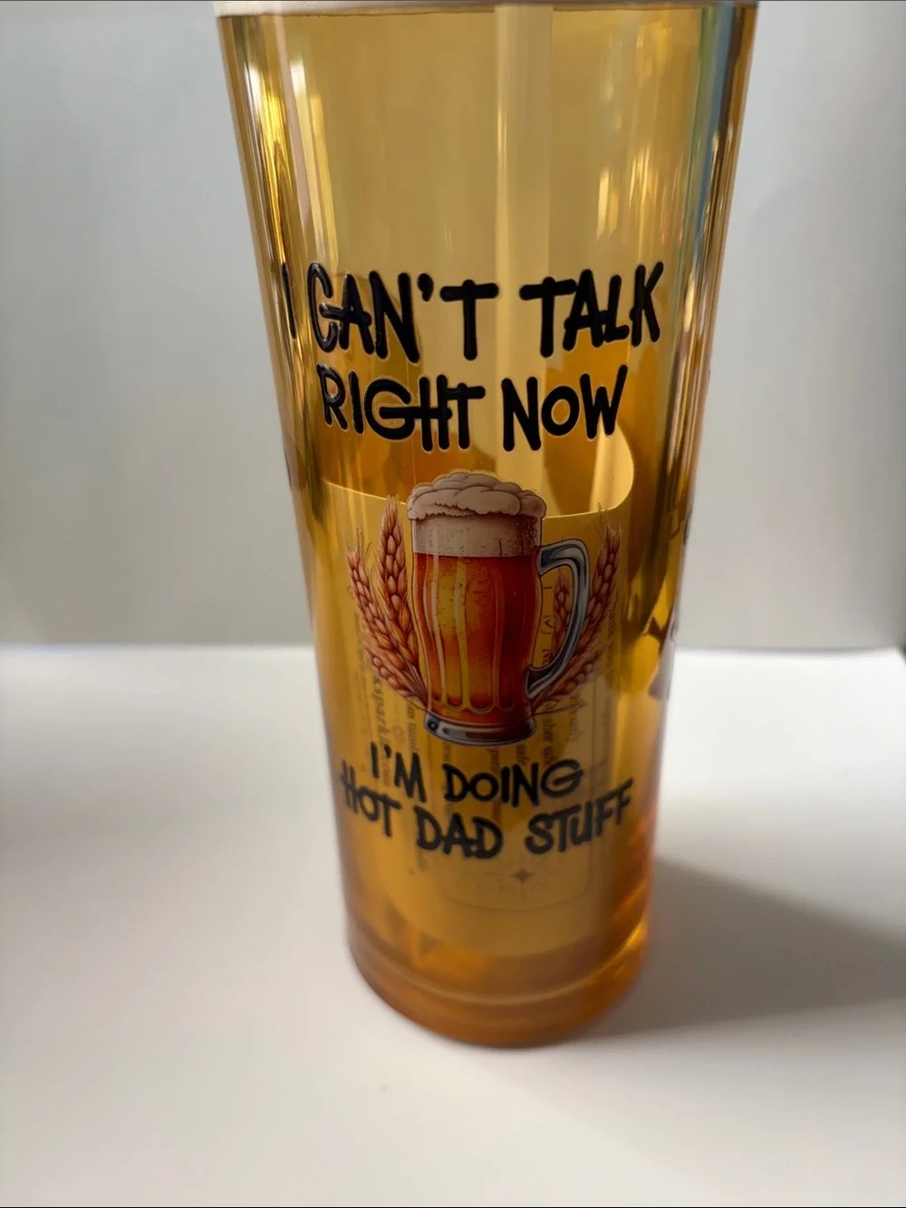 Hot Dad Stuff 24 oz Faux Beer Flip Straw Tumbler